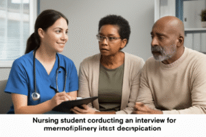 Nursing student conducting an interview for interdisciplinary issue identification